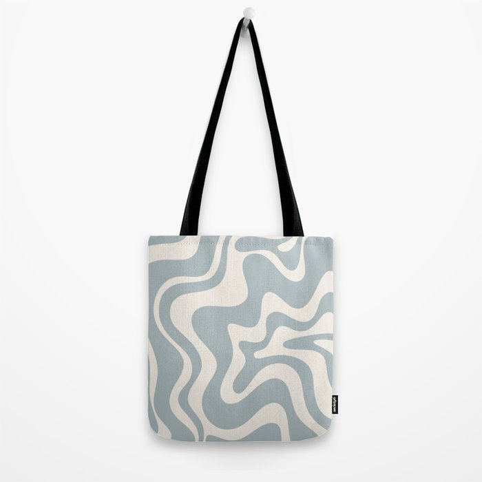 Liquid Swirl Retro Abstract Pattern in Light Blue-Gray and Cream Tote Bag Gallery Image 2
