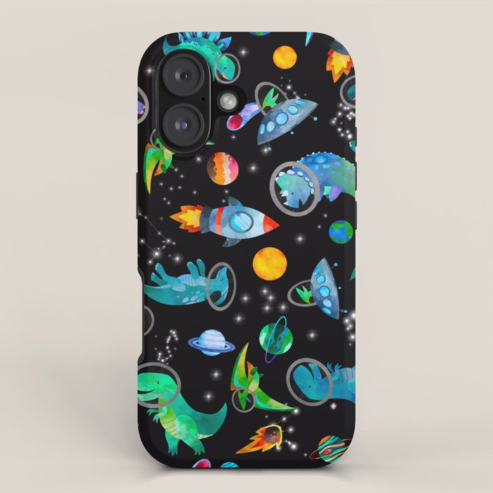 Dinosaur Astronauts In Space Watercolor Pattern iPhone Case Gallery Image 1
