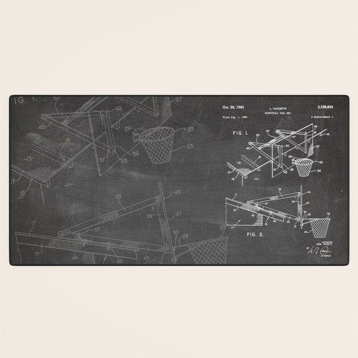 Basketball Patent - Basketball Player Coach Team Art - Black Chalkboard Desk Mat Gallery Image 3