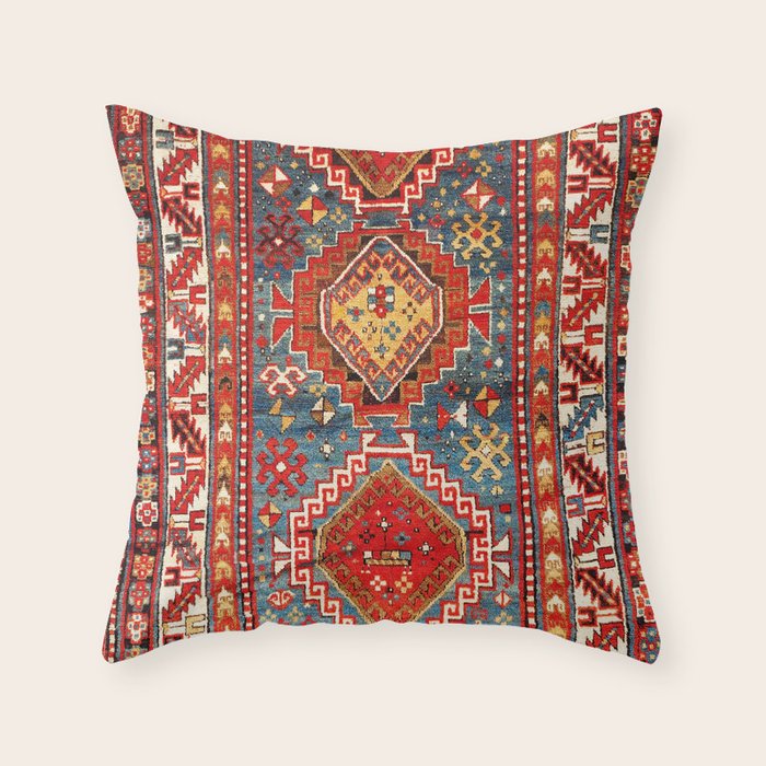 Kazak Southwest Caucasus Rug Print Throw Pillow Gallery Image 1