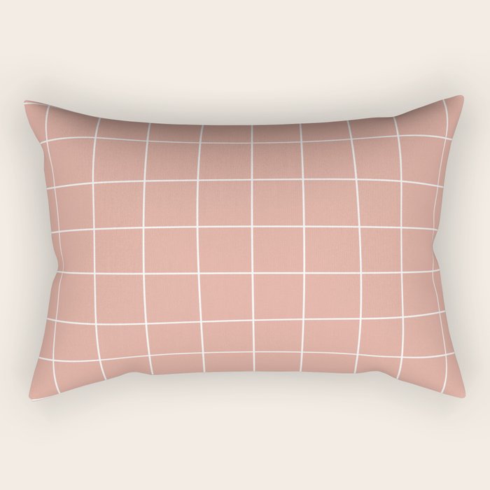 Hand Drawn Grid Pattern Peach Pink Rectangular Pillow Gallery Image 1