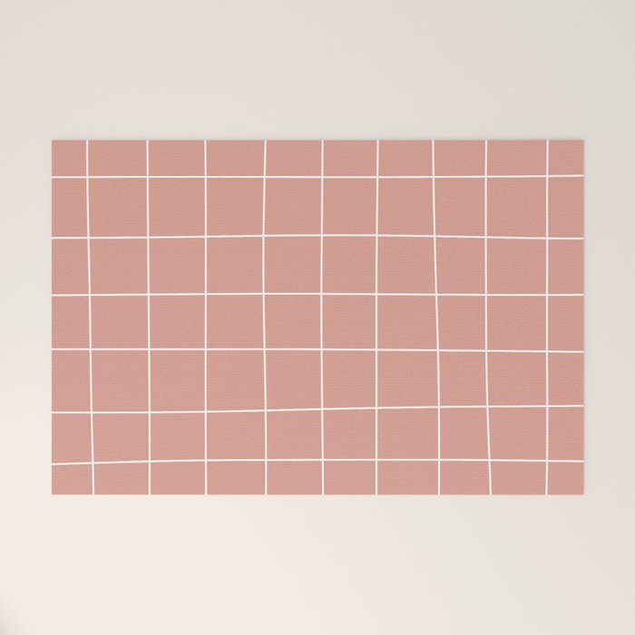 Hand Drawn Grid Pattern Peach Pink Welcome Mat Gallery Image 1