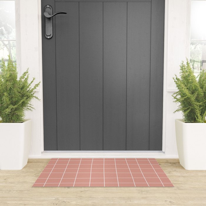 Hand Drawn Grid Pattern Peach Pink Welcome Mat Gallery Image 3