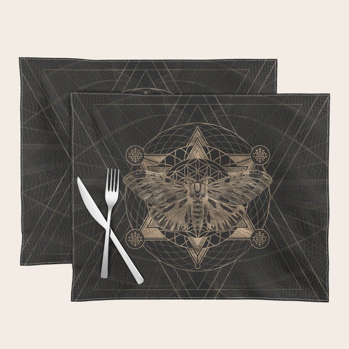 Regal moth in Sacred Geometry - Black and Gold Placemat Gallery Image 1