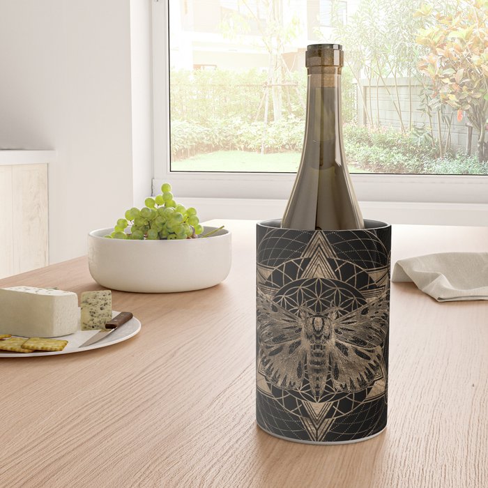 Regal moth in Sacred Geometry - Black and Gold Wine Chiller Gallery Image 4