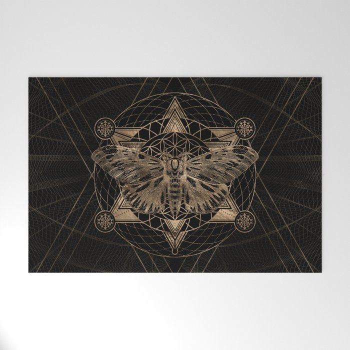 Regal moth in Sacred Geometry - Black and Gold Welcome Mat Gallery Image 1