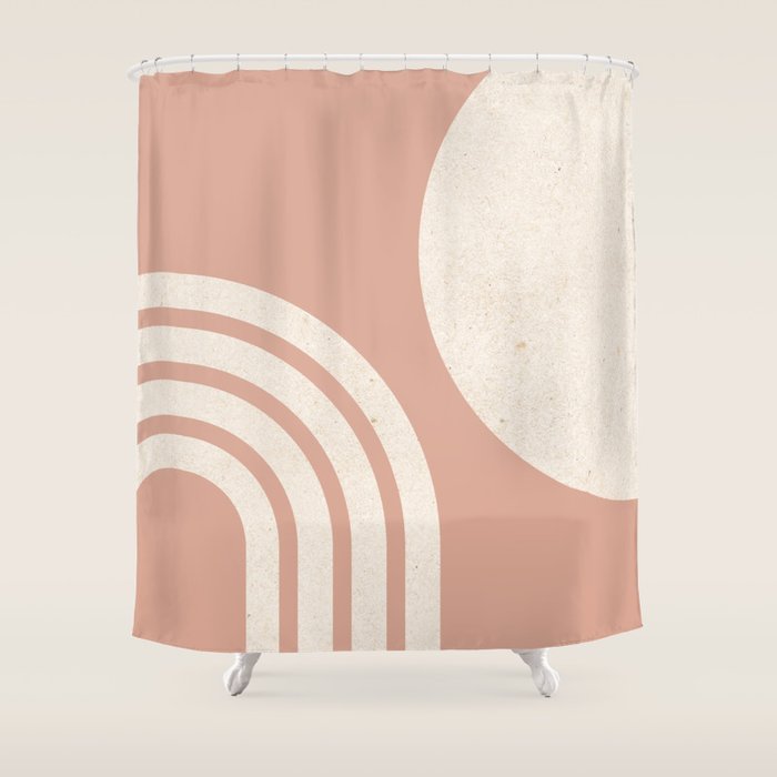 Mid Century Modern Dust Pink Sun and Rainbow Shower Curtain Gallery Image 1
