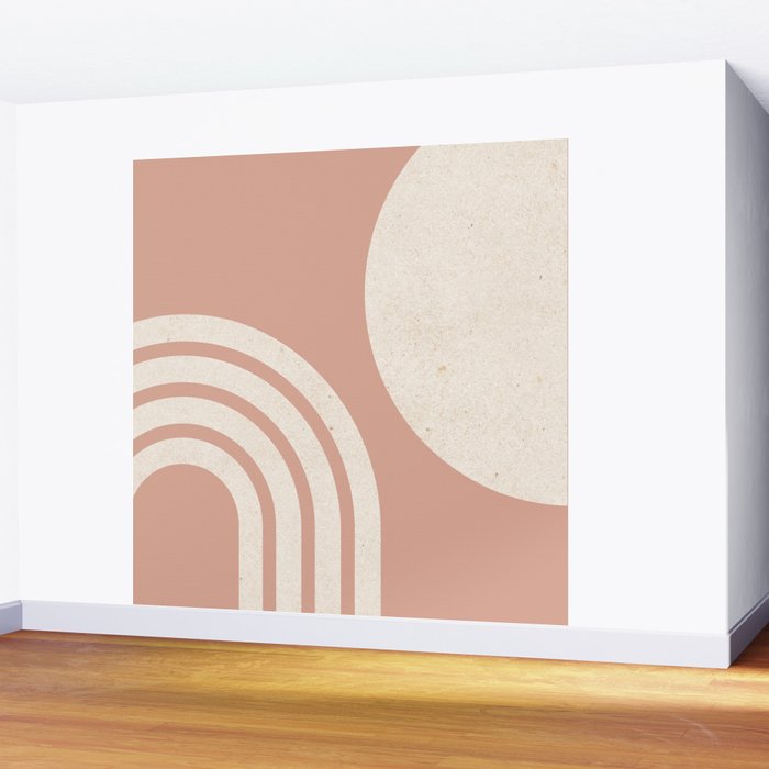 Mid Century Modern Dust Pink Sun and Rainbow Wall Mural Gallery Image 2