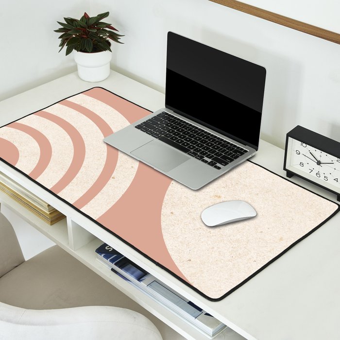 Mid Century Modern Dust Pink Sun and Rainbow Desk Mat Gallery Image 2