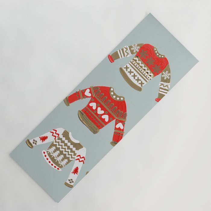 Christmas Sweaters - Vintage Gold & Red Palette Yoga Mat Gallery Image 1