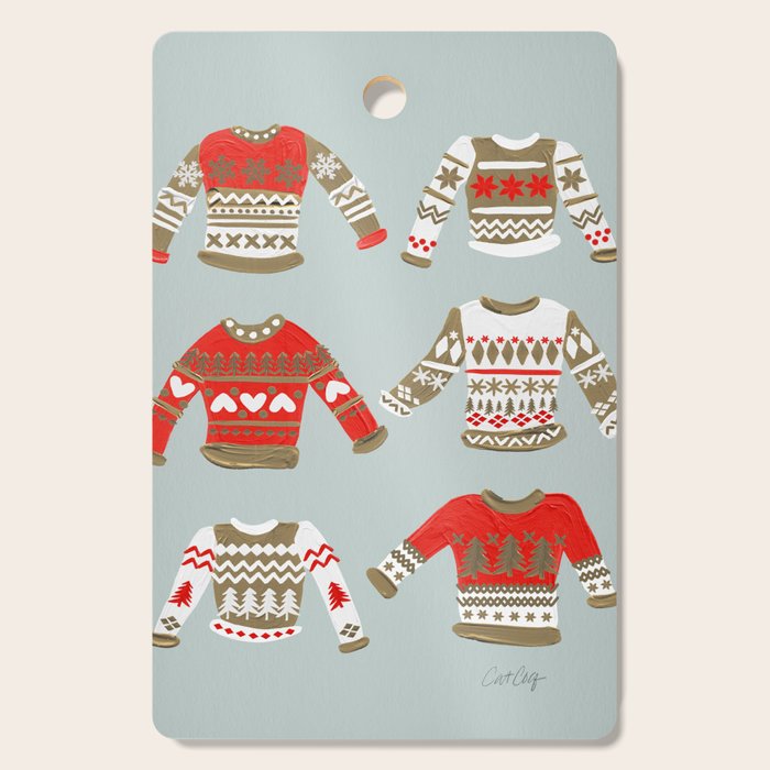 Christmas Sweaters - Vintage Gold & Red Palette Cutting Board Gallery Image 1