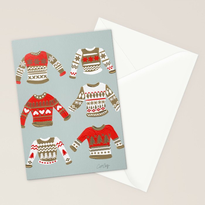 Christmas Sweaters - Vintage Gold & Red Palette Stationery Card Gallery Image 2