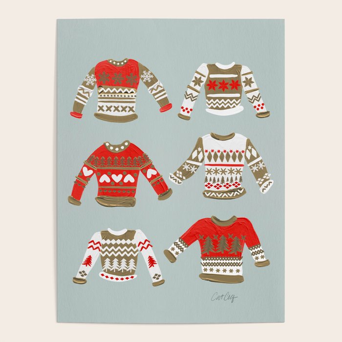 Christmas Sweaters - Vintage Gold & Red Palette Poster Gallery Image 4
