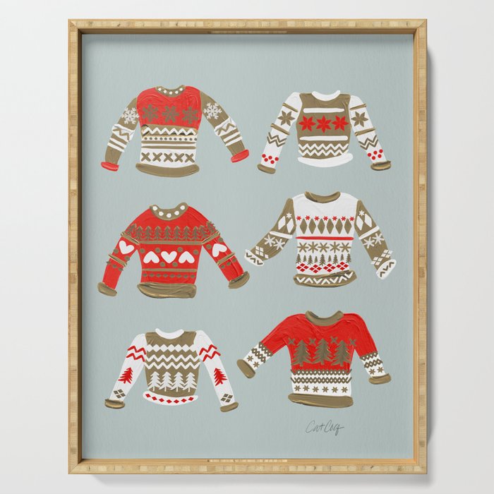 Christmas Sweaters - Vintage Gold & Red Palette Serving Tray Gallery Image 1