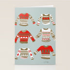 Christmas Sweaters - Vintage Gold & Red Palette Stationery Card Gallery Image 2
