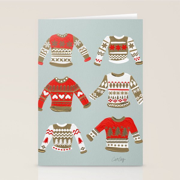 Christmas Sweaters - Vintage Gold & Red Palette Stationery Card Gallery Image 2