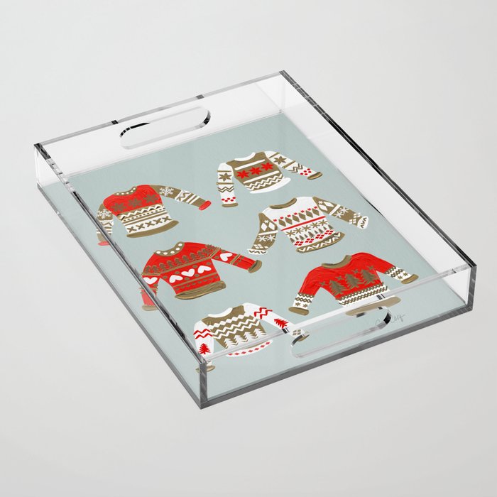 Christmas Sweaters - Vintage Gold & Red Palette Acrylic Tray Gallery Image 1
