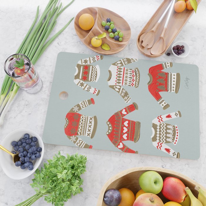 Christmas Sweaters - Vintage Gold & Red Palette Cutting Board Gallery Image 2