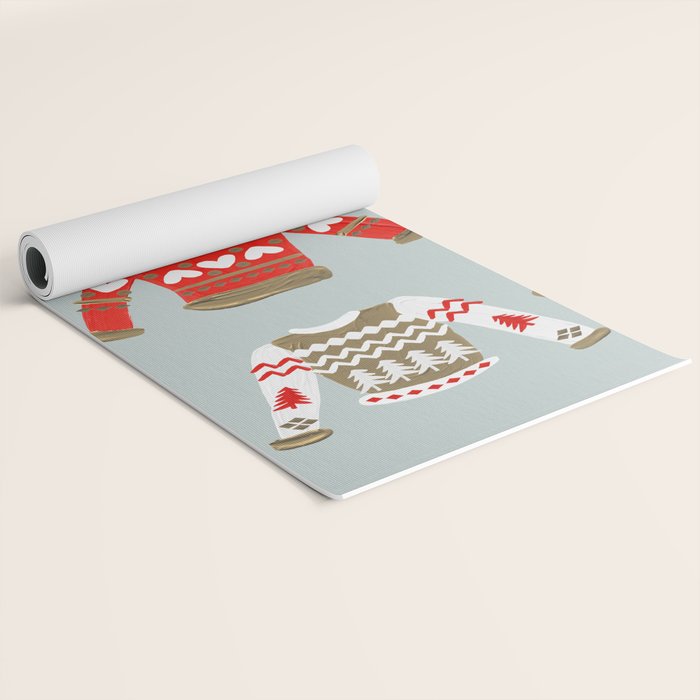 Christmas Sweaters - Vintage Gold & Red Palette Yoga Mat Gallery Image 2