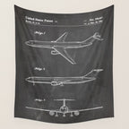 Boeing 777 Airliner Patent - 777 Airplane Art - Black Chalkboard Wall Tapestry Gallery Image 4