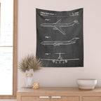 Boeing 777 Airliner Patent - 777 Airplane Art - Black Chalkboard Wall Tapestry Gallery Image 2