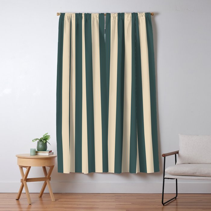Green And Cream Vertical Stripes Window Curtain Gallery Image 1