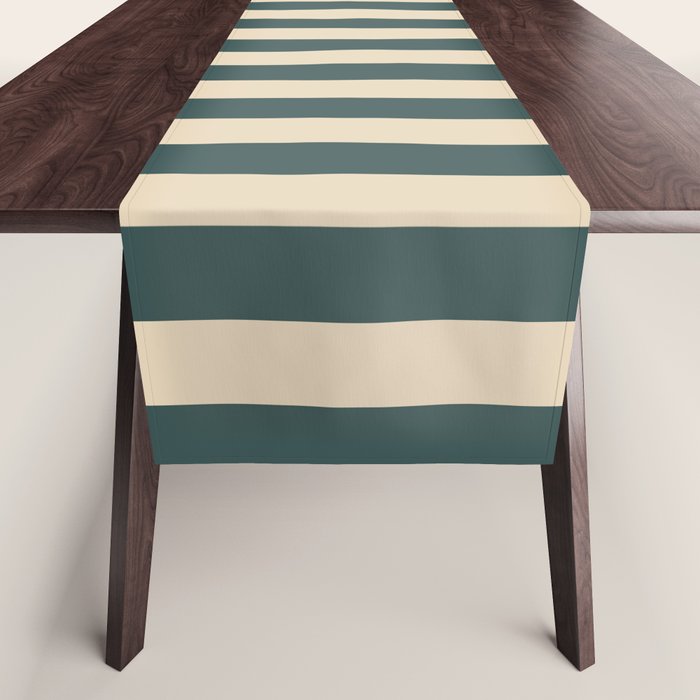 Green And Cream Vertical Stripes Table Runner Gallery Image 1