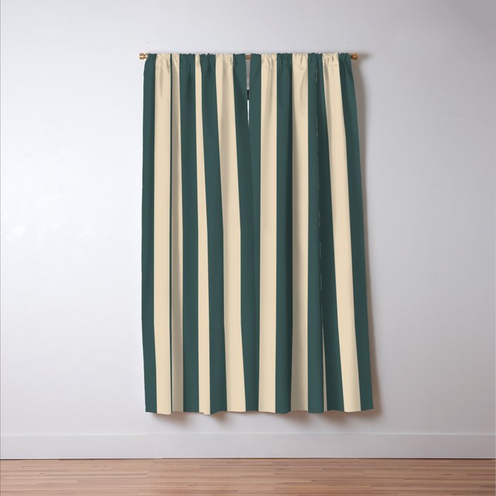 Green And Cream Vertical Stripes Window Curtain Gallery Image 3