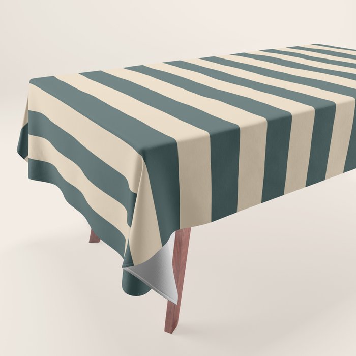 Green And Cream Vertical Stripes Tablecloth Gallery Image 1