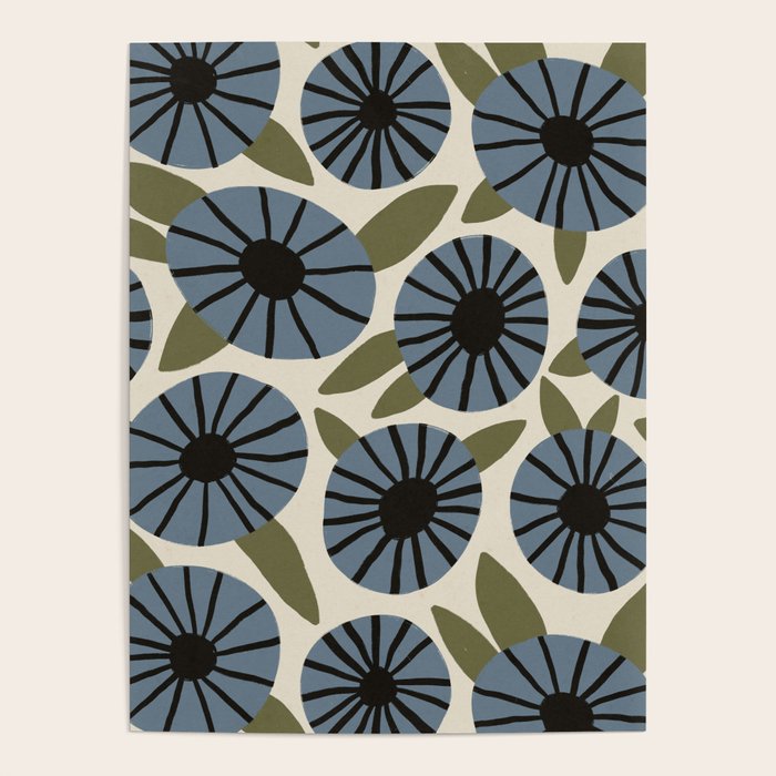 Floral Pattern / Slate Blue & Green Poster Gallery Image 1
