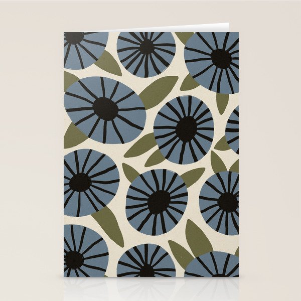 Floral Pattern / Slate Blue & Green Stationery Card Gallery Image 2