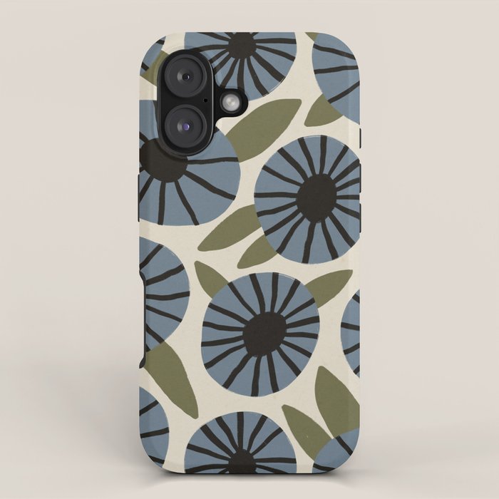 Floral Pattern / Slate Blue & Green iPhone Case Gallery Image 1