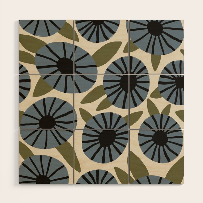 Floral Pattern / Slate Blue & Green Wood Wall Art Gallery Image 1