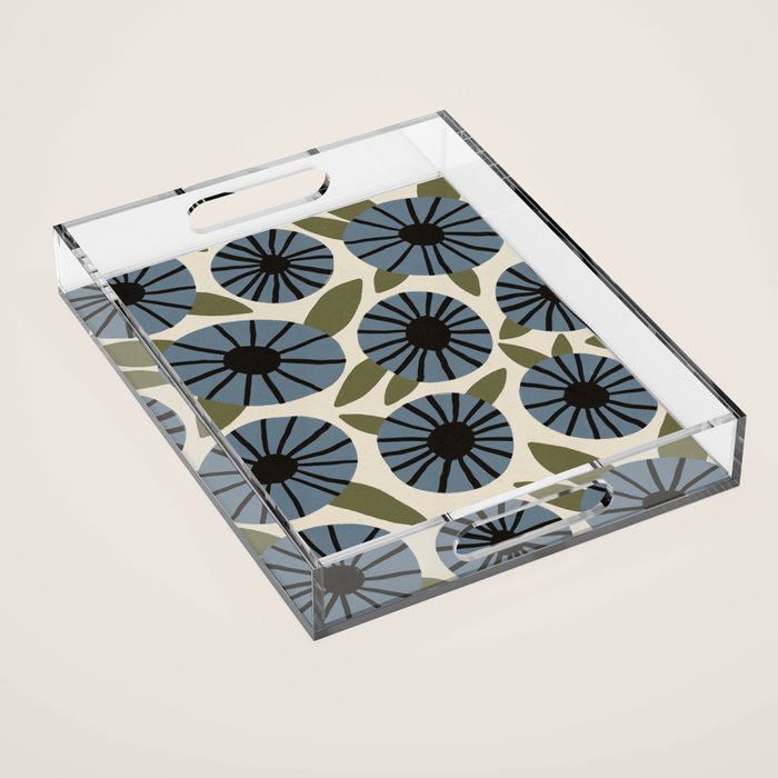 Floral Pattern / Slate Blue & Green Acrylic Tray Gallery Image 1