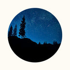 Mid Century Modern Round Circle Photo Blue Star Night Sky Pine Tree Silhouette Coffee Mug Gallery Image 2