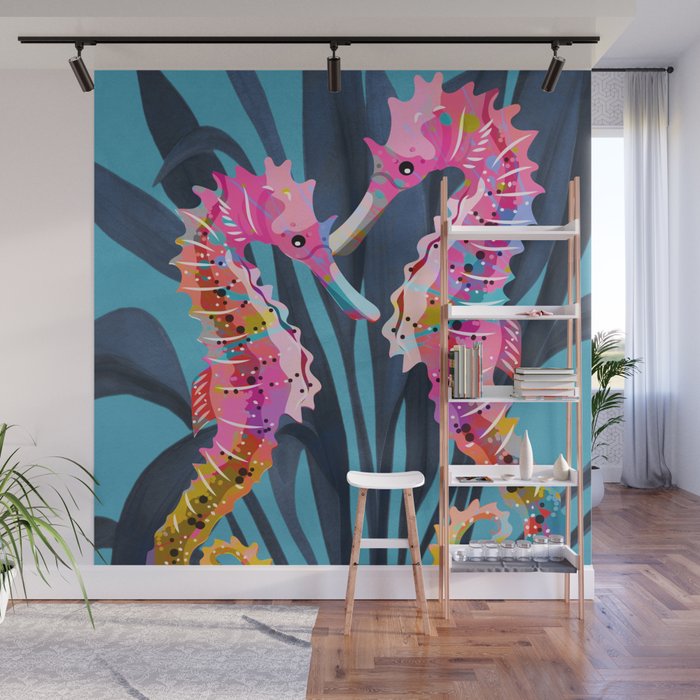 Colorful Seahorses Art 1 Wall Mural Gallery Image 1