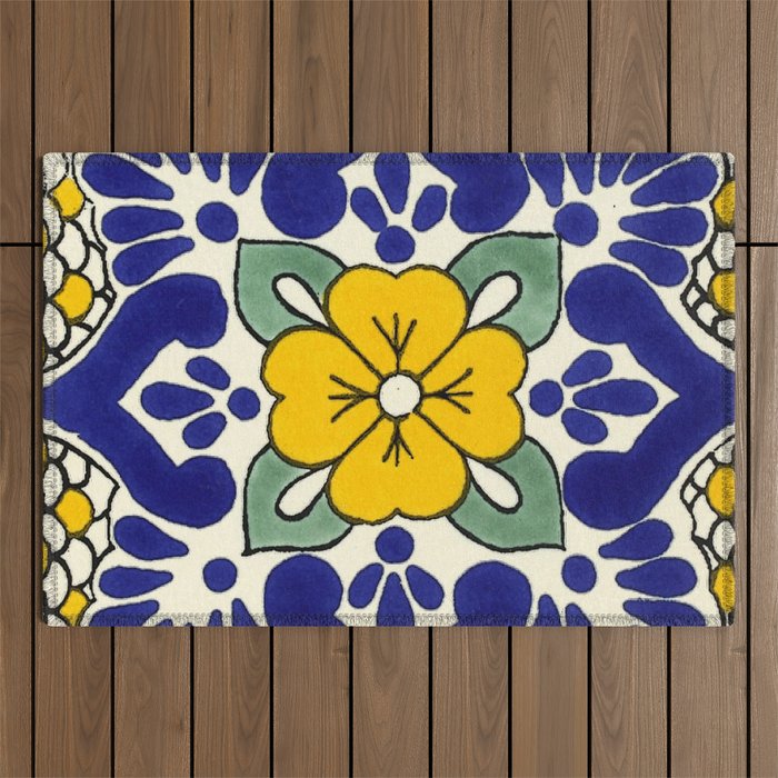 Talavera Mexican Tile In Yellow Outdoor Rug
