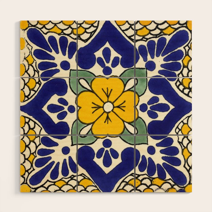 talavera mexican tile in yellow Wood Wall Art Gallery Image 1