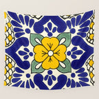 talavera mexican tile in yellow Wall Tapestry Gallery Image 4