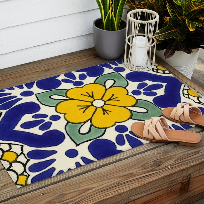 talavera mexican tile in yellow Outdoor Rug Gallery Image 2