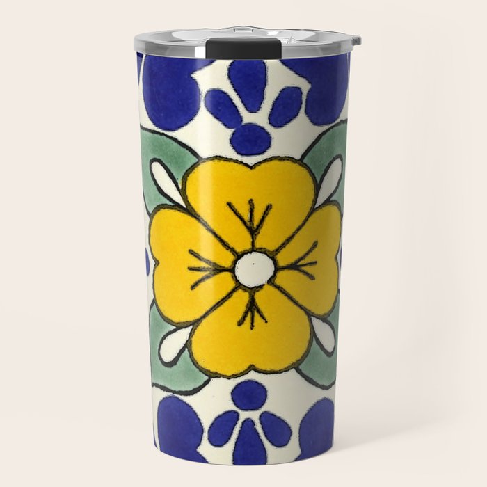 talavera mexican tile in yellow Travel Mug Gallery Image 1