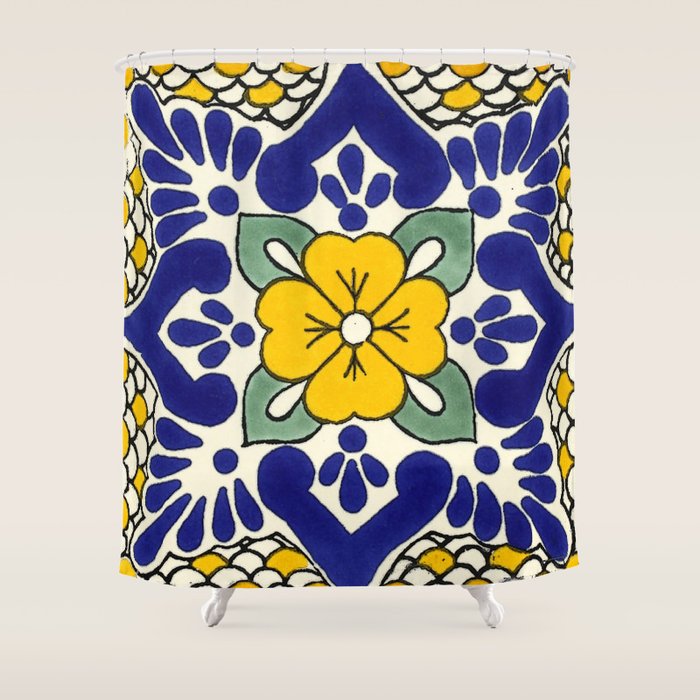 talavera mexican tile in yellow Shower Curtain Gallery Image 1