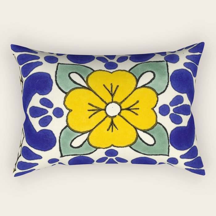 talavera mexican tile in yellow Rectangular Pillow Gallery Image 2