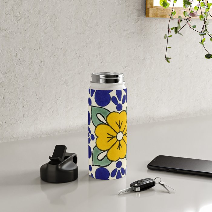 talavera mexican tile in yellow Water Bottle Gallery Image 4
