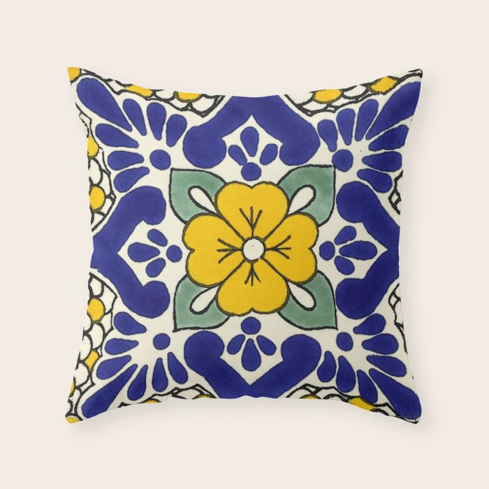 talavera mexican tile in yellow Throw Pillow Gallery Image 6