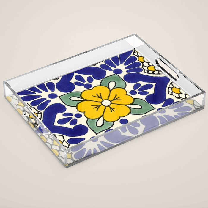 talavera mexican tile in yellow Acrylic Tray Gallery Image 1