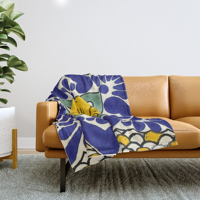 talavera mexican tile in yellow Throw Blanket Gallery Image 1