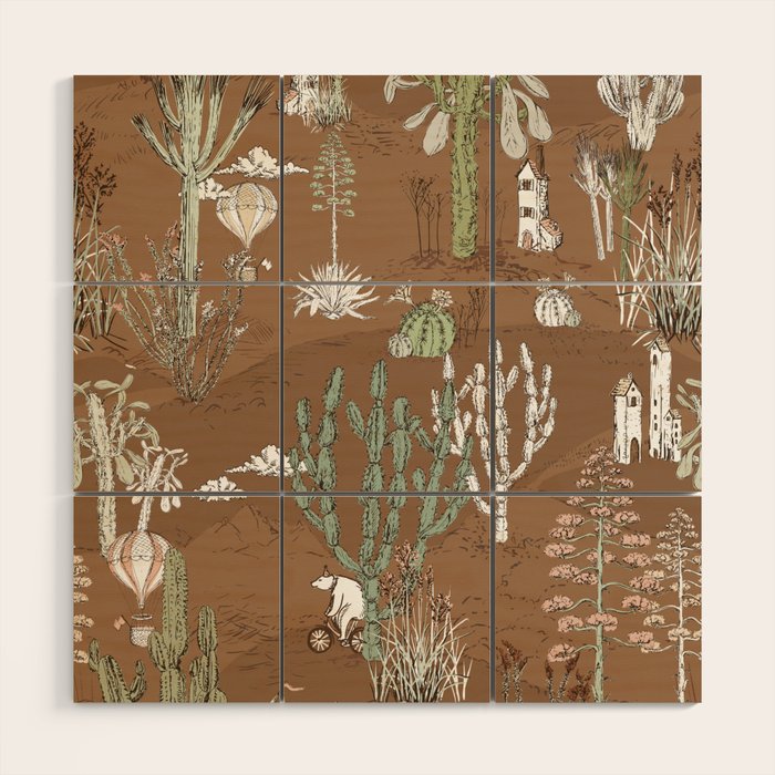 whimsical cactus earthy landscape Wood Wall Art Gallery Image 1