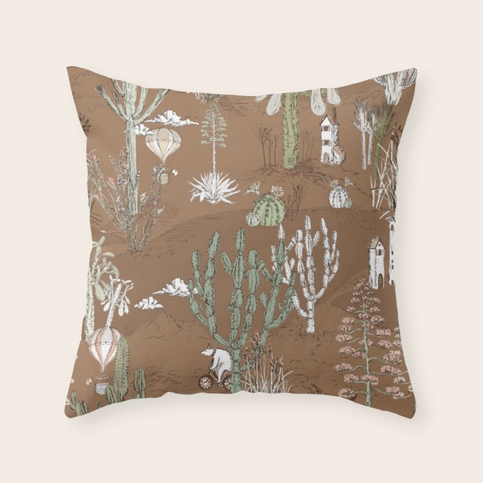 whimsical cactus earthy landscape Throw Pillow Gallery Image 6