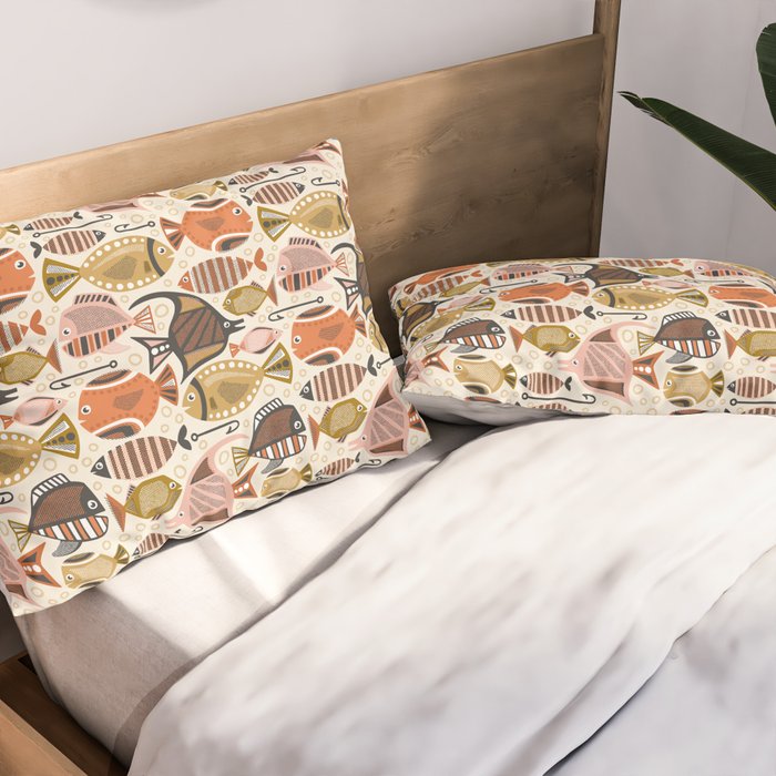 Mid Mod Deep Sea Fishing Ivory Pillow Sham Gallery Image 2